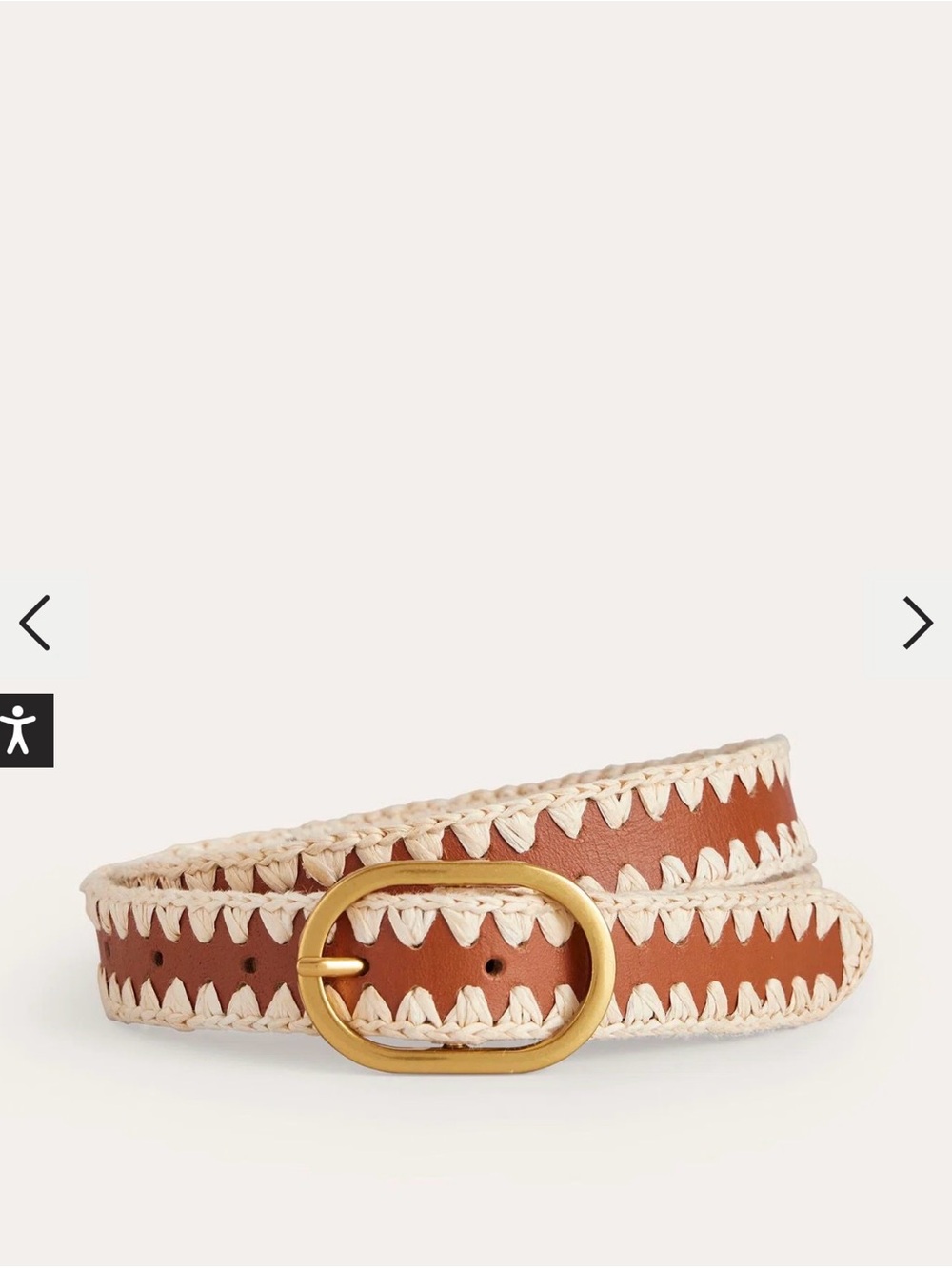 Boden Whipstitch Woven Trim Tan Leather Belt with Gold Buckle Size L